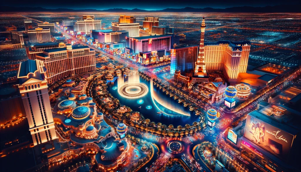 มุมสูง bird eyes view ของ las vegas city ยามค่ำคืน